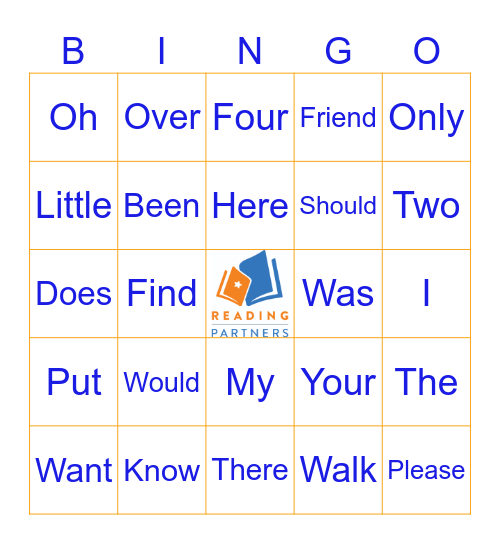 Reading Partners Bingo Card