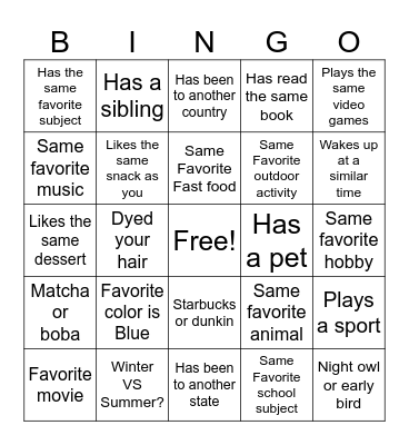 Untitled Bingo Card