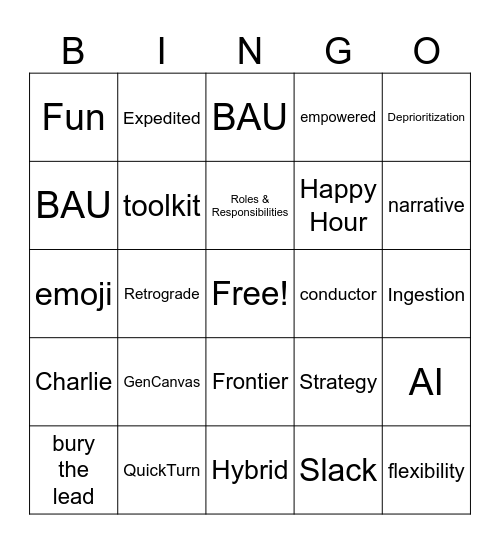 Ways of Working Bingo Card