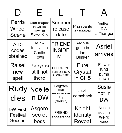 Deltarune Chapter 5 Bingo Board Bingo Card
