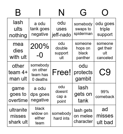 odu bingo Card