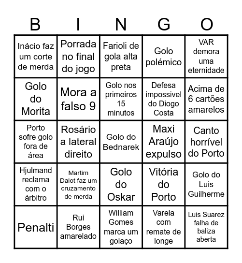 Porto Sporting Bingo Card