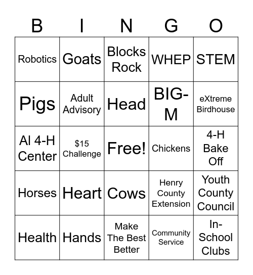 Alabama 4-H Bingo Card