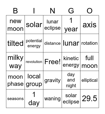Space Bingo Card