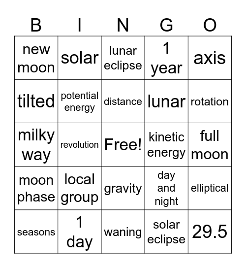 Space Bingo Card