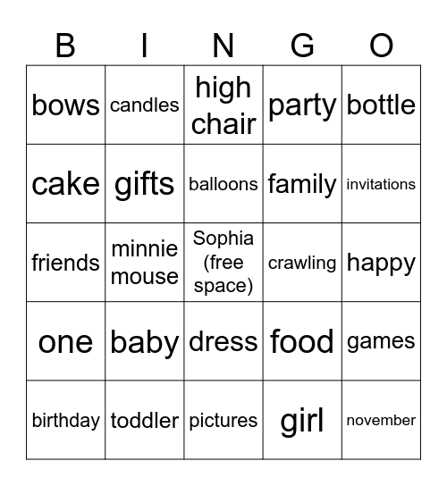 1st Birthday Bingo Card