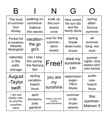 Roads Spring and summer addition Bingo Card