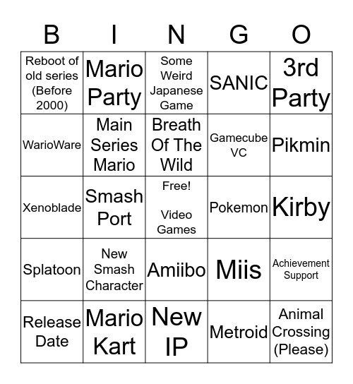 Switch Bingo Card