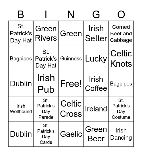 St.Patricks Day Bingo Card