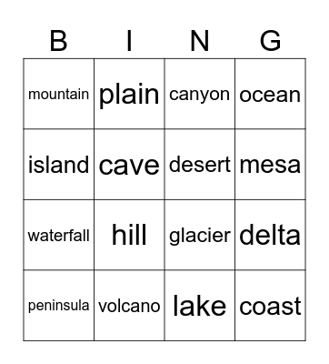 Landforms Bingo Card