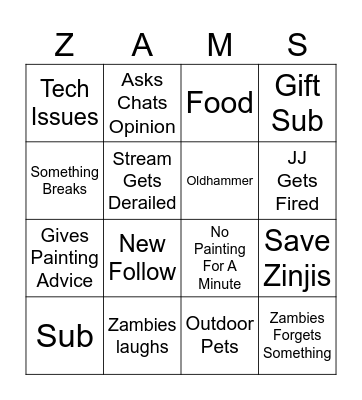 Zambies Bingo V1 Bingo Card