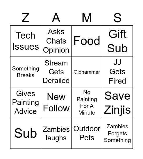 Zambies Bingo V1 Bingo Card