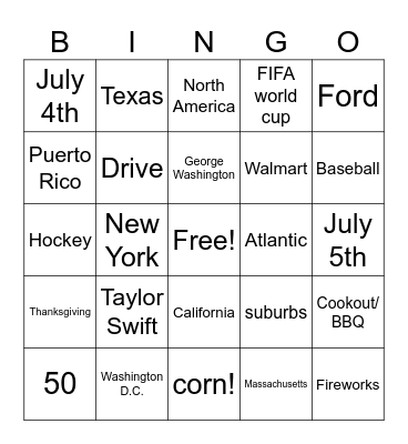 USA facts </3 Bingo Card