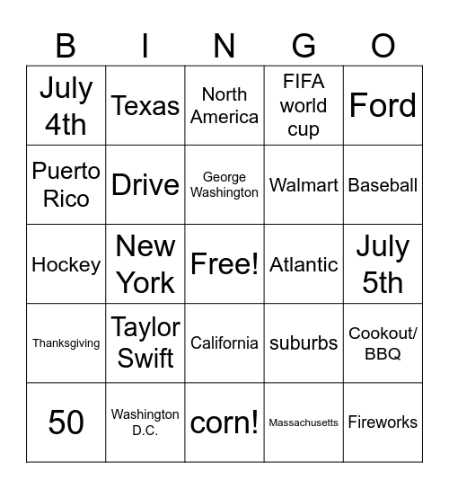 USA facts </3 Bingo Card