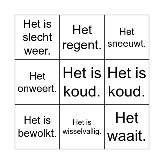 Het weer Bingo Card