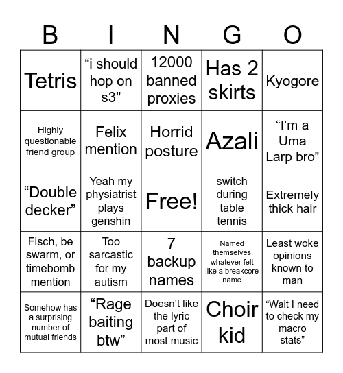 Auri Bingo Card