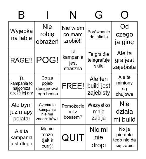 Jartoszowe Bingo POE Bingo Card