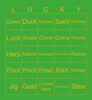Lucky Duck Bingo Card