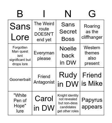 Deltarune Chapter 5 Bingo Card