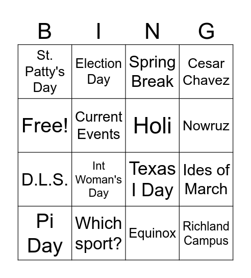 March Madness Bingo Card