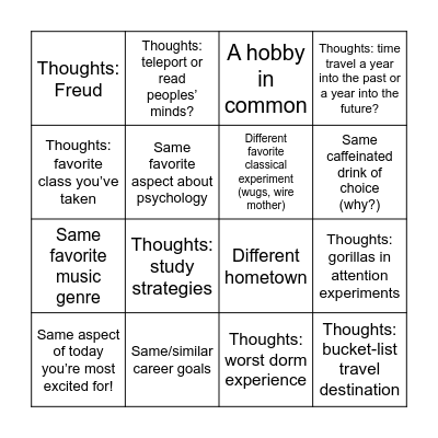 Psi Beta Day Bingo! Bingo Card