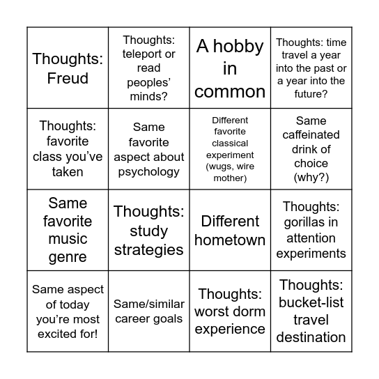 Psi Beta Day Bingo! Bingo Card