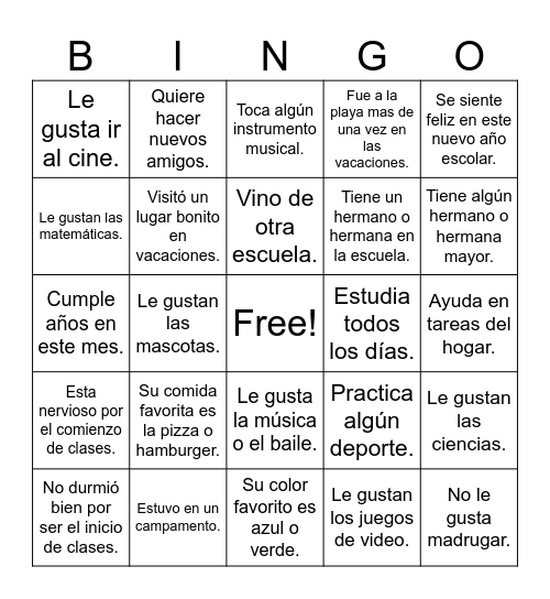 Bingo Humano Bingo Card
