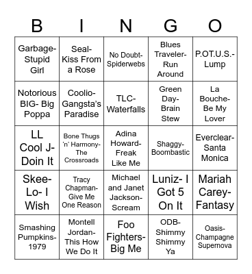 Radio Bingo Class of 1995 Bingo Card
