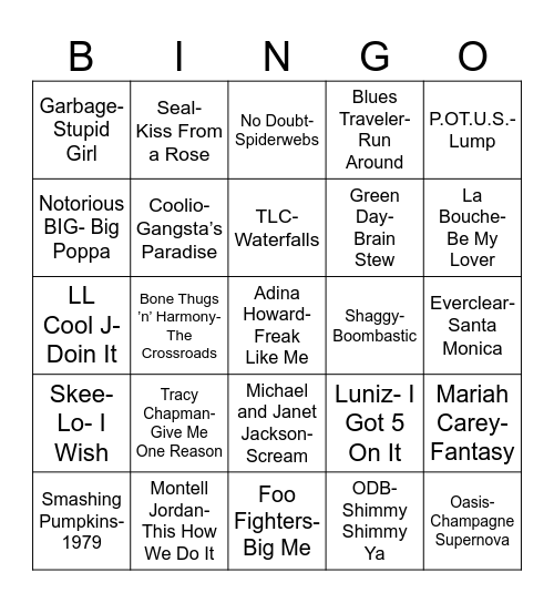 Radio Bingo Class of 1995 Bingo Card