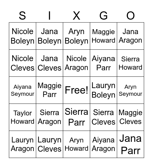Six Broadway Alt Bingo Card