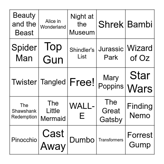 Movie Bingo! Bingo Card