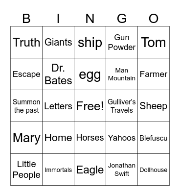 Gulliver's Travels Bingo Card