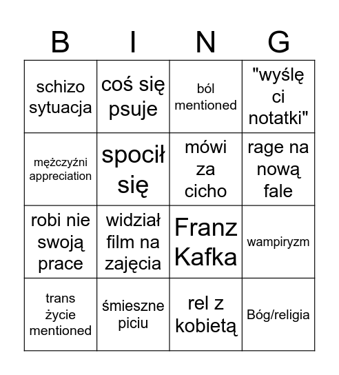 Hubert Bingo Card