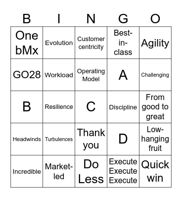 Corporate Bingo Card