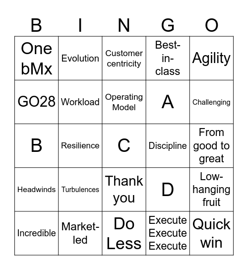 Corporate Bingo Card