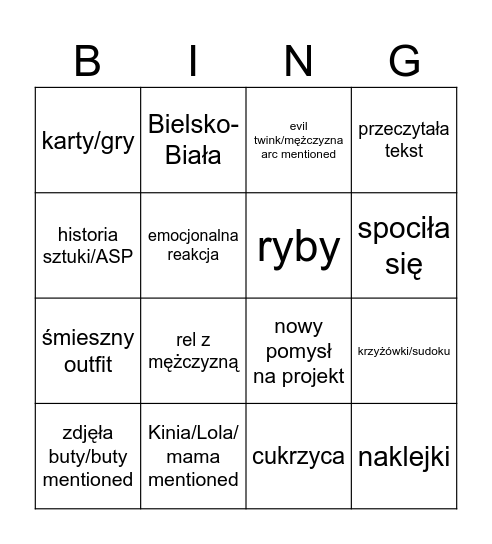 Alicja Bingo Card