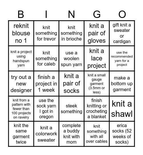 2026 knitting bingo Card