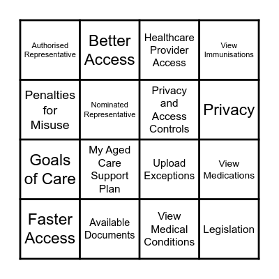 My Health Record Bingo Card