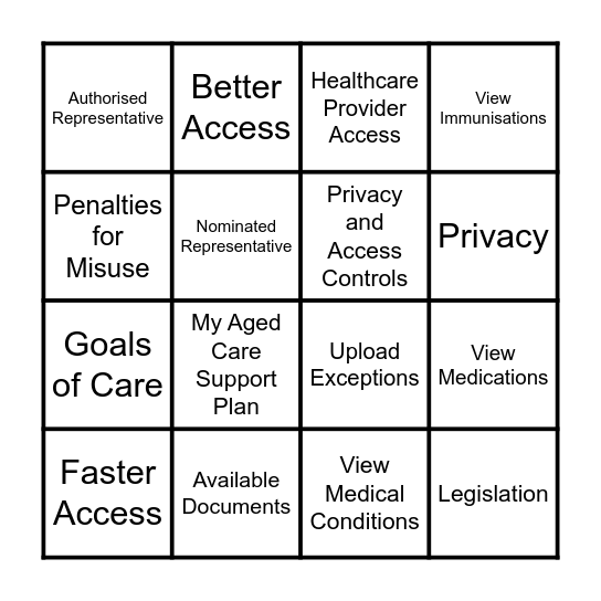 My Health Record Bingo Card
