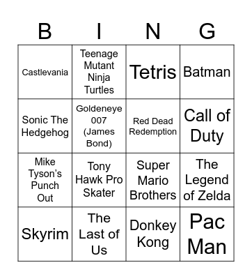 Radio Bingo Video Game Themes Bingo Card