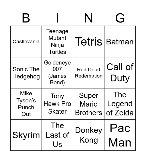 Radio Bingo Video Game Themes Bingo Card