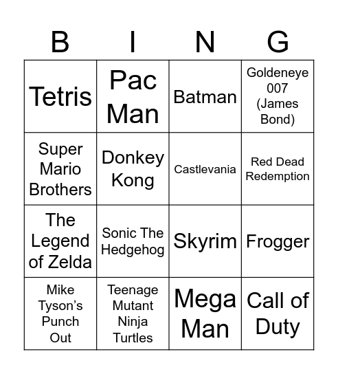 Radio Bingo Video Game Themes Bingo Card