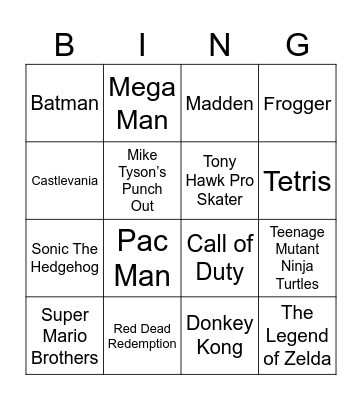 Radio Bingo Video Game Themes Bingo Card