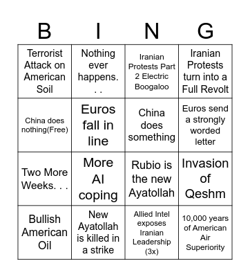 Iran 2026 Bingo Card