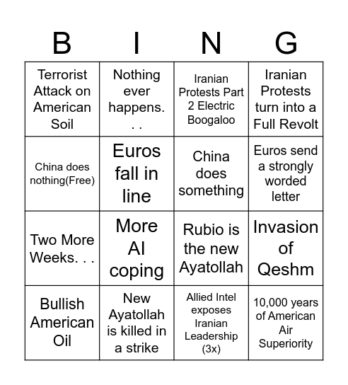 Iran 2026 Bingo Card