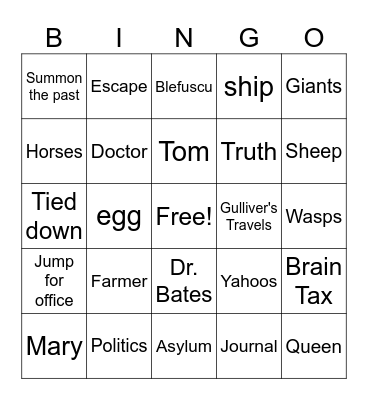 Gulliver's Travels Bingo Card