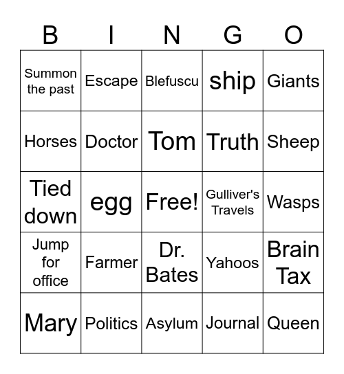 Gulliver's Travels Bingo Card