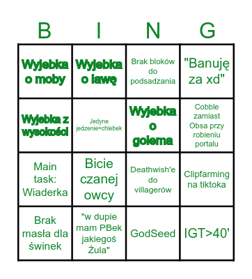 Xn Minecraft bingo Card
