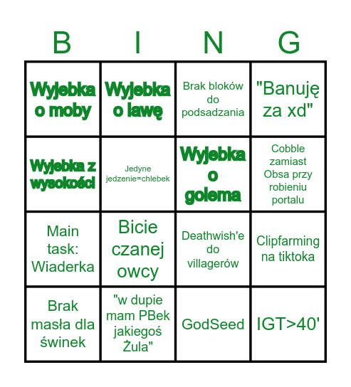Xn Minecraft bingo Card