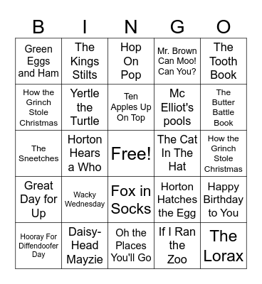 Dr. Seuss Bingo Card